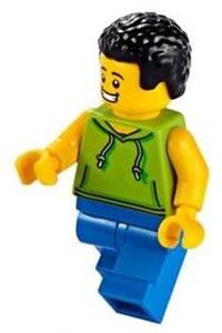 Skateboarder Minifigure - Male skateboarder in a lime hoodie with blue legs and a dark azure helmet - cty1138