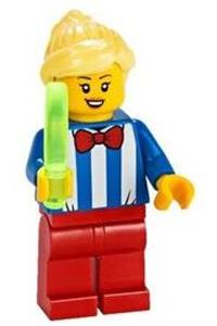 Ice Cream Vendor Minifigure - Female ice cream vendor with bright light yellow hair, wearing red legs - cty1139