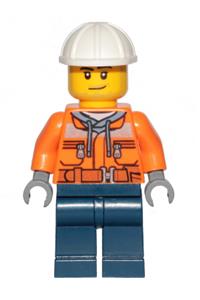 Construction Worker - Male, Chest Pocket Zippers, Belt over Dark Gray Hoodie, Dark Blue Legs, White Construction Helmet, Stubble cty1154