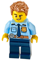 Police - City Officer Shirt with Dark Blue Tie and Gold Badge, Dark Tan Belt with Radio, Dark Blue Legs, Medium Nougat Tousled Hair - cty1158