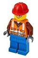 Construction Worker - Orange Zipper, Safety Stripes and Belt over Brown Shirt, Blue Legs, Red Construction Helmet, Glasses - cty1162