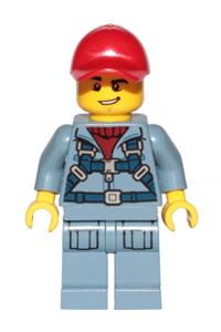 Ocean Mini-Submarine Pilot - Male Mini-Submarine Pilot with a red cap, wearing a harness, sand blue legs with pockets, and a lopsided grin - cty1163