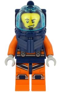 Deep Sea Diver Minifigure - Male deep sea diver with a dark blue helmet and a lopsided grin - cty1164