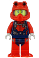 Female scuba diver with an open mouth wearing a red helmet, white airtanks, and red flippers - cty1165