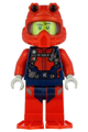 Male scuba diver with a smirk wearing a red helmet, white airtanks, and red flippers - cty1166