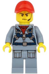 Ocean Submarine Pilot Minifigure - Male submarine pilot wearing a red cap and headset, with a harness, sand blue legs with pockets - cty1168