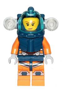 Deep Sea Diver Minifigure - Female deep sea diver with a dark blue helmet featuring side lamps and a smirk with the left eye squinted - cty1169