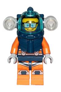 Deep Sea Diver Minifigure - Male deep sea diver with a dark blue helmet, side lamps, glasses, and a smile/shocked expression - cty1170