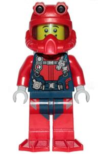 Scuba Diver - male with open mouth smile, red helmet, white airtanks and red flippers cty1173