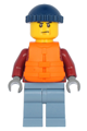Male explorer in a dark red hooded sweatshirt, wearing sand blue legs and a dark blue knit cap - cty1175