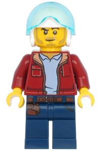 Helicopter Pilot Minifigure - Helicopter pilot from the Deep Sea Explorers theme wearing a dark red jacket and belt, dark blue legs, and a white helmet - cty1176
