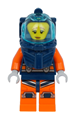 Female deep sea diver with a dark blue helmet, wearing a pensive smile or scared expression - cty1178