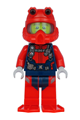 Male scuba diver with an open mouth, dark tan beard, red helmet, white airtanks, and red flippers - cty1180