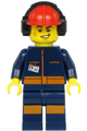 Airport Flagman - Male, Red Helmet with Earmuffs, Dark Blue Jumpsuit with Orange Stripes - cty1183
