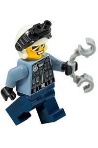 Police Officer Minifigure - Duke Detain, a police officer wearing a sand blue police jacket, dark blue legs, and a white helmet - cty1202