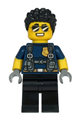 Duke DeTain police officer with dark blue short-sleeved shirt, harness, black legs, and black hair - cty1210