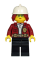 Freya McCloud, a fire chief with dark red hair, wearing a dark red jacket, white fire helmet, and black legs - cty1211