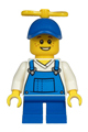 Boy with blue overalls over v-neck shirt, blue short legs, and a blue cap with tiny yellow propeller - cty1214