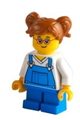 Girl - Blue Overalls over V-Neck Shirt, Dark Orange Hair Short, Parted with Two Pigtails, Red Glasses - cty1226