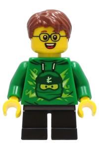 Boy Minifigure - Boy wearing a green Ninjago hoodie with black short legs and reddish brown hair - cty1233
