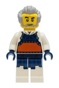 Kendo Instructor Minifigure - Kendo instructor in a white robe with dark blue and dark orange bogu armor, and light bluish gray hair - cty1241