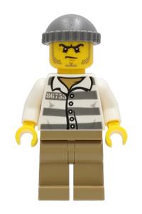 Prisoner 86753 Minifigure - Prisoner 86753 in jail stripes with dark tan legs and a dark bluish gray knit cap - cty1242