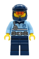Police - City Officer Bright Light Blue Shirt with Silver Stripe, Badge and Radio, Dark Blue Legs, Dark Blue Dirt Bike Helmet, Orange Glasses - cty1243