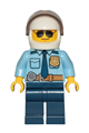 City police officer in a white helmet and sunglasses, with a dark blue tie, gold badge, radio belt, and dark blue legs - cty1249