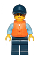 Police - City Officer Female, Bright Light Blue Shirt with Badge and Radio, Dark Blue Legs, Dark Blue Cap with Dark Orange Ponytail, Life Jacket - cty1263