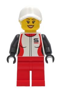 Woman - Red and White Race Jacket, Red Legs, White Cap with Bright Light Yellow Hair cty1269