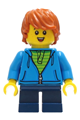 Boy - Dark Azure Hoodie with Green Striped Shirt, Dark Blue Short Legs, Dark Orange Hair, Freckles, Small Open Smile with Tongue - cty1271
