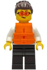 Officer Gracie Goodhart Minifigure - Officer Gracie Goodhart, a police minifigure, wears a dark blue vest and an orange life jacket - cty1278