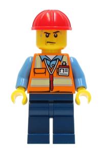 Construction Worker - Orange Safety Vest with Reflective Stripes, Dark Blue Legs, Red Construction Helmet cty1281
