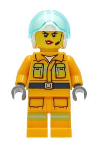 Firefighter Chopper Piolet - Minifigure in bright light orange suit with reflective stripes, white helmet, and headset - cty1282