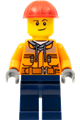 Construction Worker - Male, Chest Pocket Zippers, Belt over Dark Gray Hoodie, Dark Blue Legs, Red Construction Helmet - cty1286