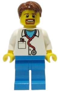 Doctor Minifigure - Doctor with reddish brown hair and beard, wearing dark azure legs and a stethoscope - cty1289