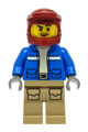 Male wildlife rescue explorer with a blue jacket, dark red helmet, dark tan legs with pockets, and a beard - cty1294