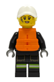 Fire - Female, Black Jacket and Legs with Reflective Stripes and Dark Red Collar, Bright Light Yellow Hair, White Cap, Orange Life Jacket - cty1309