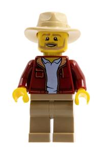 Larry Jones Adventurer Minifigure - Adventurer Larry Jones with a dark red torso, tan hat, and dark tan legs - cty1313