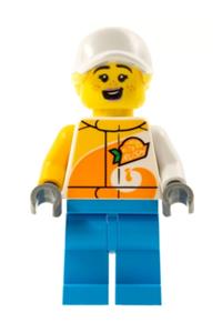 Stuntz Crew Minifigure - Female Stuntz Crew member with a white cap featuring a VITA RUSH logo and dark azure legs - cty1314