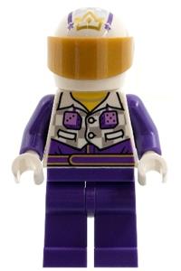 Stuntz Driver Minifigure - Stuntz driver wearing a gold crown helmet performing a selfie stunt with purple legs - cty1327