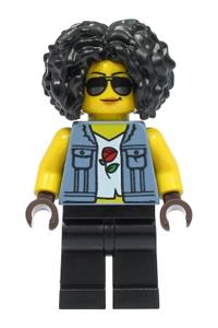Stuntz Driver Minifigure - Stuntz driver with black hair wearing a sand blue denim jacket and black legs - cty1330