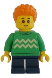 Boy, Bright Green Sweater, Dark Blue Legs, Orange Hair cty1343