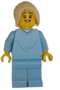 Mother Minifigure - Mother with tan hair wearing a bright light blue hospital gown - cty1347