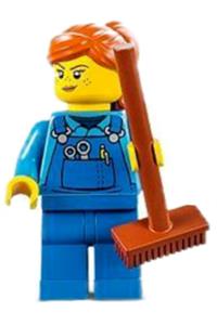 Janitor - Female, Medium Blue Shirt and Blue Overalls, Blue Legs, Dark Orange Hair cty1348