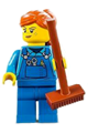 Janitor - Female, Medium Blue Shirt and Blue Overalls, Blue Legs, Dark Orange Hair - cty1348