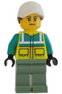 Ambulance Driver - Female, Dark Turquoise and Neon Yellow Safety Vest, Sand Green Legs cty1349