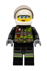 Fire - Reflective Stripes with Utility Belt and Flashlight, White Helmet, Trans-Black Visor, Safety Glasses, Peach Lips Closed Mouth Smile cty1355