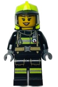 Fire - Female, Black Jacket and Legs with Reflective Stripes, Neon Yellow Fire Helmet, Trans-Black Visor cty1357