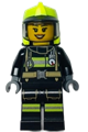 Fire - Female, Black Jacket and Legs with Reflective Stripes, Neon Yellow Fire Helmet, Trans-Black Visor - cty1357